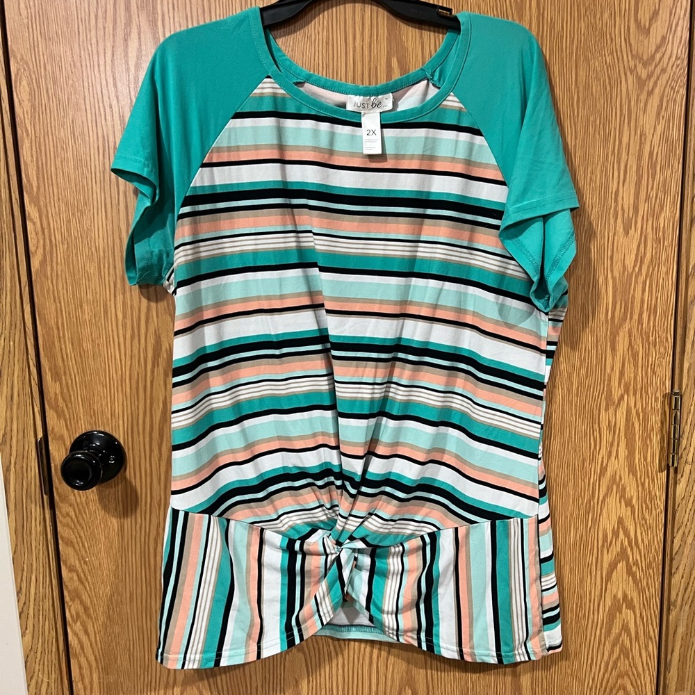 Just Be Teal and White Striped Top